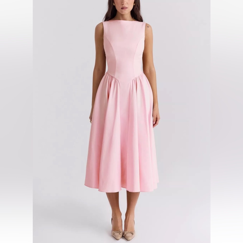 HOUSE OF CB 'Cindy' Ballerina Pink Twill Midi Sundress Size XS NEW